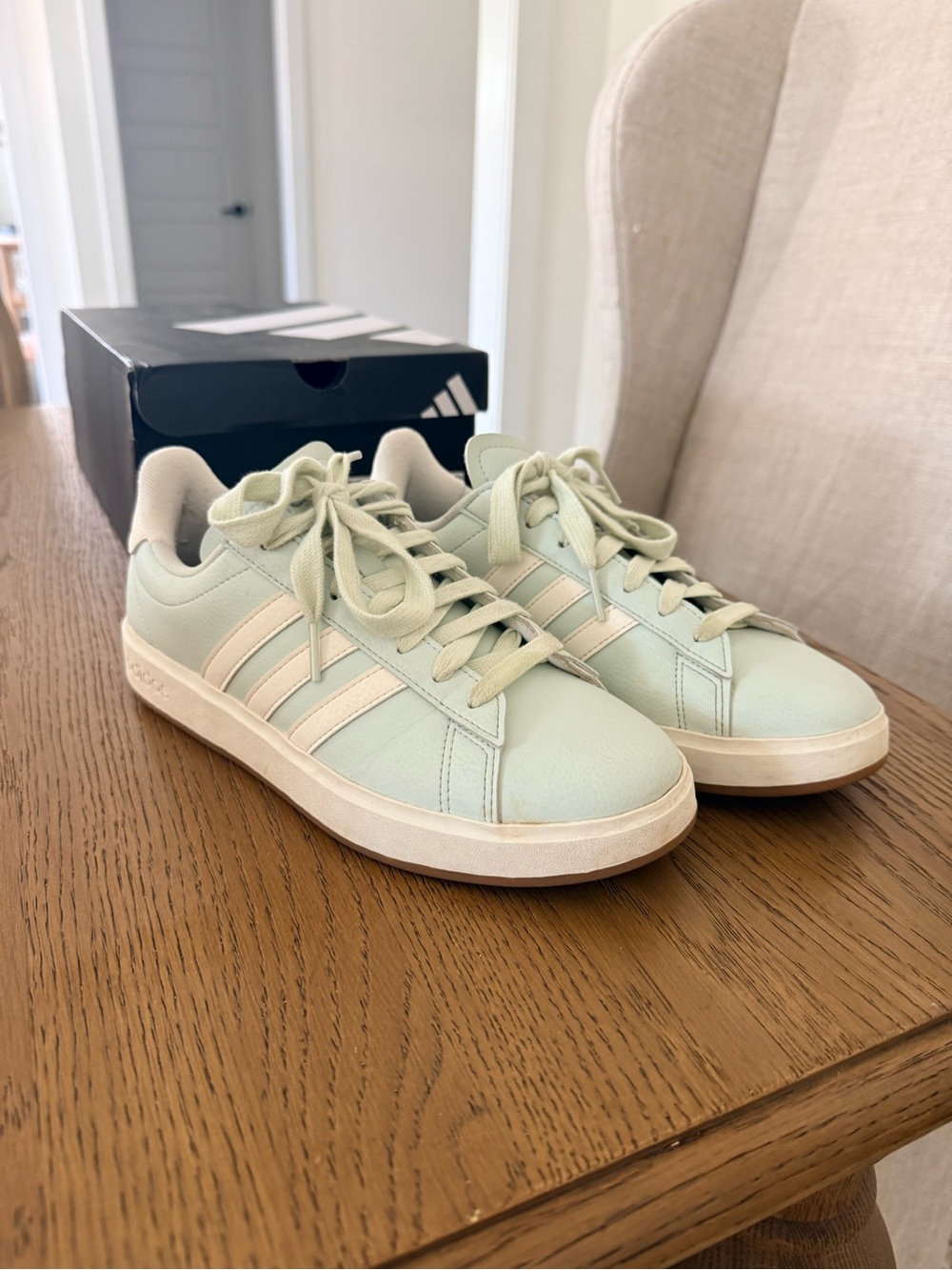Women’s adidas grand court 2.0 Pastel Mint Sneakers with Cream Stripes